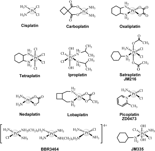 Structures of the most important Pt-based drugs.