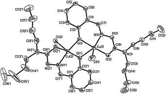 Crystal structure of [Cu(HBu2)Cl]2 (40% probability ellipsoids); hydrogen atoms are omitted for clarity.