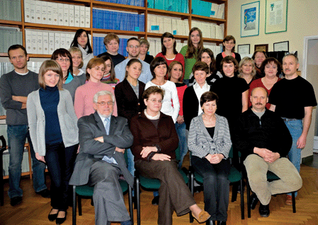 Professor Wojciech J. Stec and his co-workers at the Department of Bioorganic Chemistry, Centre of Molecular and Macromolecular Studies, Polish Academy of Sciences in Lodz. Professor Stec is in the front row at the left-hand end, with Professor Barbara Nawrot to his left. The photo was taken in November 2009.