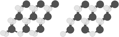 Two types of vacancies: (left) S edge with a 100% S coverage containing an S vacancy; (right) S edge with 50% S coverage containing an S vacancy. S and Mo atoms are shown by bright and dark circles respectively.