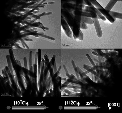 TEM images of ZnO nanorods grown via hydrothermal methods. Adapted from ref. 43 with permission. Copyright American Chemical Society 2003.