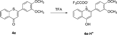 Protonation of compound 4e with trifluoroacetic acid.