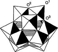 The Keggin structure of the XM12O40x−8 anion (R-isomer): 24 terminal (O1), edge-bridging (O2), and cornerbridging (O3) oxygen atoms.