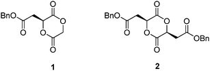 3-(S)-[(Benzyloxycarbonyl)methyl]-1,4-dioxane-2,5-dione (BMD, 1) and 3,6-(S)-[di(benzyloxycarbonyl)methyl]-1,4-dioxane-2,5-dione (malide, 2).