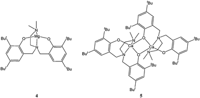 Alkali earth metal amine bis(phenolate) complexes 4 and 5.