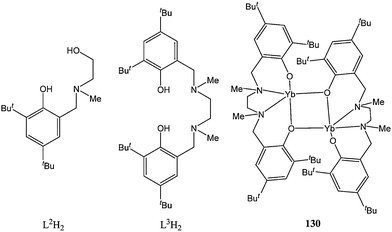 Ligands L2H2 and L3H2 and complex 130.