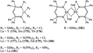 Bis(phosphinimino)methanide rare earth metal complexes 174–182.