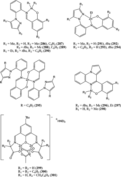 Aluminium and zinc complexes 286–301 supported by phenoxy-imine ligands.