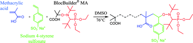 A schematic representation of the copolymerization of methacrylic acid initiated by the BlocBuilder® MA SG1-based alkoxyamine with a small percentage of sodium 4-styrene sulfonate as a comonomer.