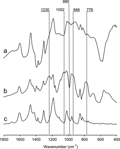 FTIR spectra of (a) PPO, (b) PPOgPDEVP6 and (c) PPOgPVPA6.