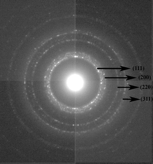 A typical SAED pattern for [(Ag0)25-G5.NHAc] DSNPs.