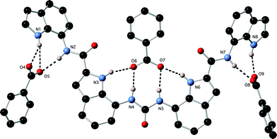 The X-ray crystal structure of 1·(TBA)3(C6H5CO2)·H2O. Tetrabutylammonium counter cations and water omitted for clarity.