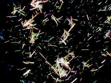 A view of the DMSO-d6/10% water solution of compound 1 in the presence of 15 equivalents of tetrabutylammonium sulfate. Crystals form approximately 20 min after the addition of sulfate.