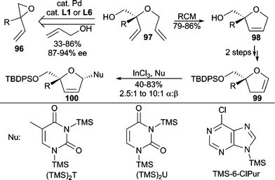 Tandem AAA/RCM en route to nucleoside analogues.