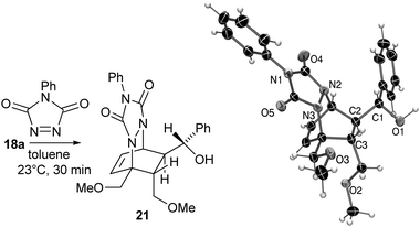 Determination of the relative configuration of 18 as its Diels–Alder adduct 21.