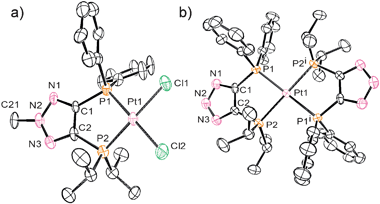 Perspective view of molecules (a) 17 and (b) 18.