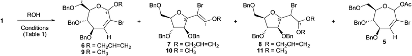 Formation of oxepines and/or substituted tetrahydrofurans from cyclopropane 1.