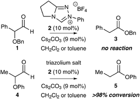 α-Benzyloxy and α-phenoxyaldehydes in redox esterifications.