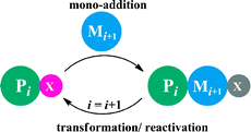 Step-growth polymerizationvia mono-additions of protected monomer.