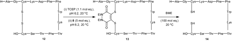 Reversible bridging of the disulfide bond of somatostatin 12 using 4,5-dibromo-1,2-dihydro-pyridazine-3,6-dione 8.