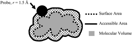 Areas and volume mapped for a given molecule.