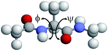 Initial conformation of alanine dipeptide for the MD simulations. The dihedral angles are ϕ = ψ = 180°. The figure was created with RasMol.52
