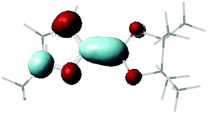 Representation of the LUMO localization properties of 1, as supplied by B3LYP/6-31G(d) calculations.