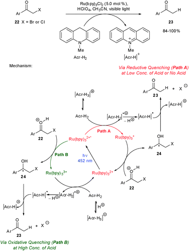 Reductive dehalogenation of phenacyl halides.