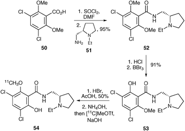 Synthesis of [11C]raclopride 54.