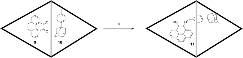 Encapsulation reaction of o-quinone 9 and 4-(1-adamantyl) toluene 10.