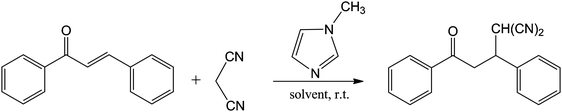 
              Michael addition of malonodinitrile to chalcone.