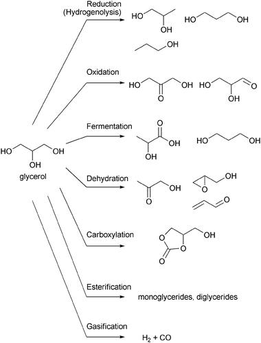 Examples of the conversions of glycerol.