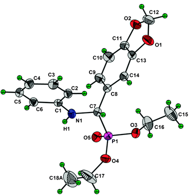 ORTEP diagram of the title compound drawn in 30% probability ellipsoids showing atomic numbering scheme. Only of the disordered methyl group (C18A) has shown.