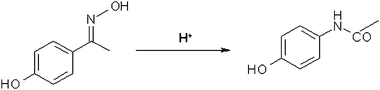 
          Beckmann rearrangement of 4-hydroxyacetophenone oxime to N-acetyl-p-aminophenol.