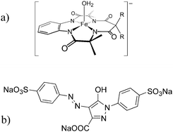 (a) The Fe-TAML catalyst used in this study (R = CH3). (b) Tartrazine.