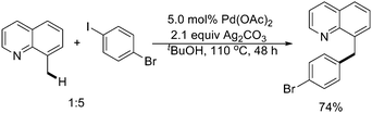 
            Pd(ii)-catalyzed quinoline-directed arylation of benzylic C–H bonds with aryl iodides.29