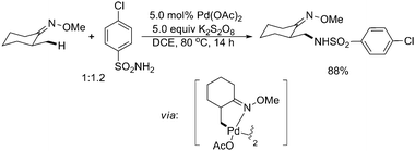 
            Pd(ii)-catalyzed O-methyl oxime-directed amidation of sp3 C–H bonds with primary sulfonamides.36