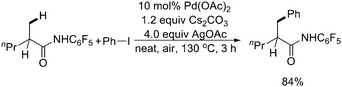 
              Pd(ii)-catalyzed N-pentafluorophenyl amide-directed arylation of sp3 C–H bonds with aryl iodides.48