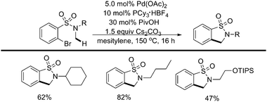 
              Pd(0)-catalyzed intramolecular sp3 C–H activation of N-methylsulfonamides.57