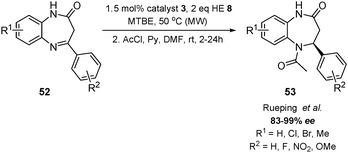 Synthesis of bezodiazepinones via organocatalytic hydrogenation.