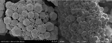 
          SEM images of Ag2H2SiW12O40 (left) and Ag4SiW12O40 (right).
