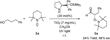 Photo-organocatalytic coupling of phenylpropanol with TEMPO.