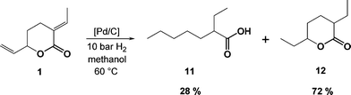 Heterogeneous catalysed hydrogenation of the δ-lactone 1.