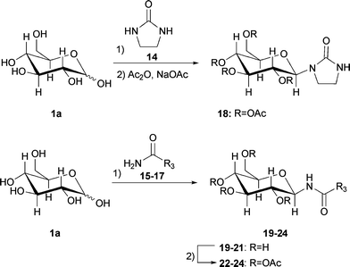 Acid catalysed formation of condensation products 19–24 in melts.