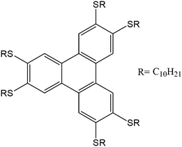 Chemical formula of 2,3,6,7,10,11 hexadecylthiotriphenylene (HDTT).