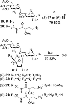 Reagents and conditions: (a) BF3·Et2O, DCM, 4 Å MS, −20 °C; (b) MeNH2–EtOH, rt; (c) PMe3, NaOH, THF, rt.