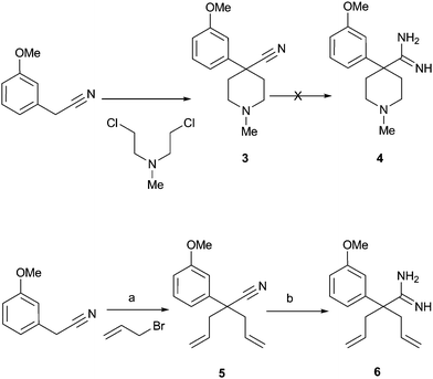 Reagents and conditions: a) 50% NaOH(aq), (C16H33)P(n-Bu)3Br, 89% overall; b) Al(Me)3, NH4Cl, toluene, reflux, then silica gel, CHCl3, 49%.