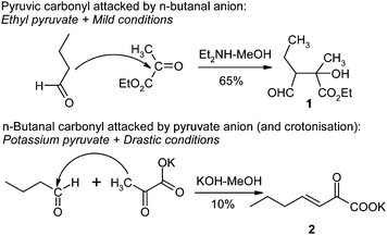 Directed aldolization between pyruvic acid and n-butanal.