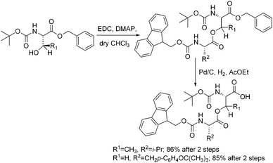 Synthetic scheme of “O-acyl isodipeptide unit”.