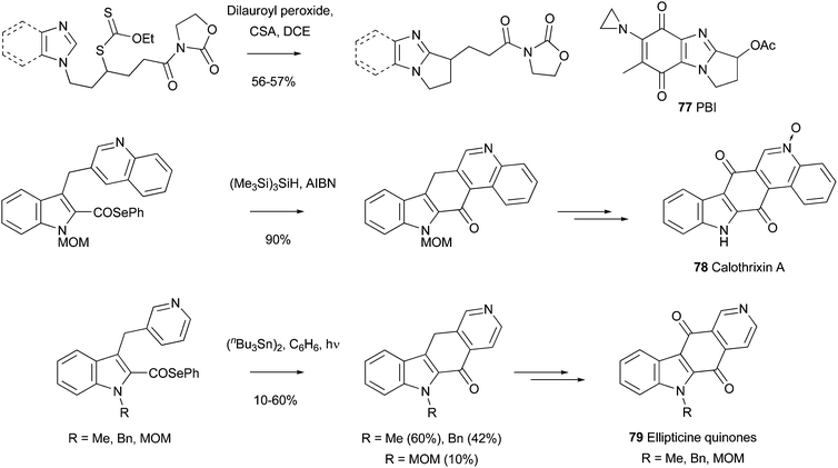 Preparation of anti-tumor and anti-malarial agents by intramolecular radical additions132–134